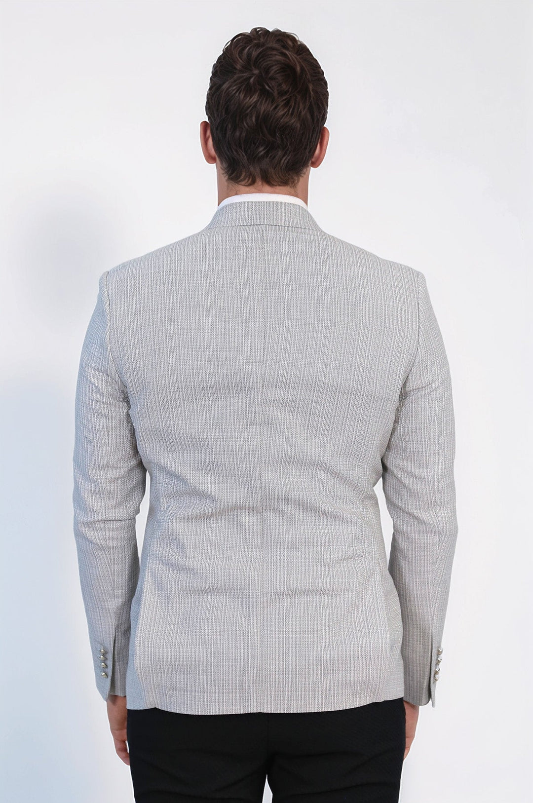 WSS Gray Micro-Check Slim Fit Double-Breasted Blazer with Silver Metal Buttons –  - Nordhorn