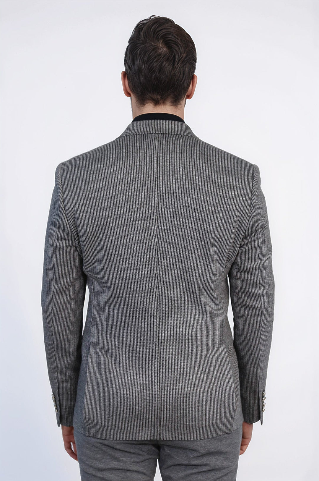 WSS Anthracite Pinstriped Slim Fit Double-Breasted Blazer with Silver Metal Buttons –  - San Luis Potosí