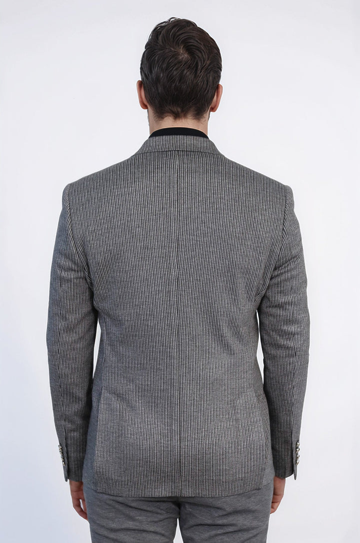 WSS Anthracite Pinstriped Slim Fit Double-Breasted Blazer with Silver Metal Buttons –  - San Luis Potosí