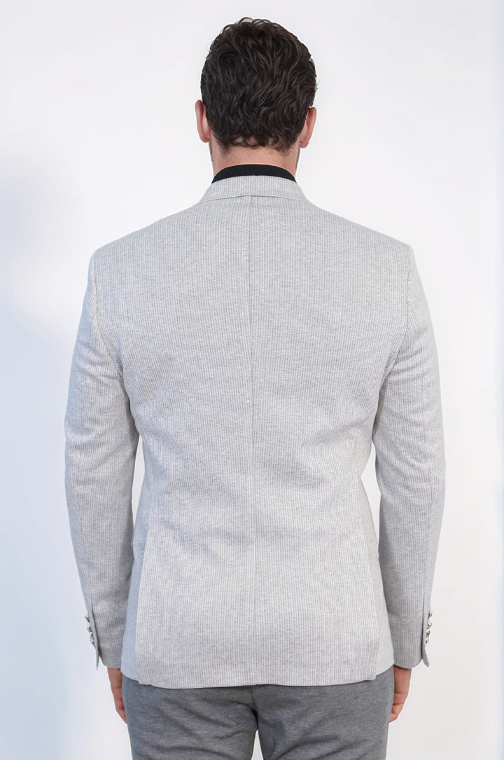 WSS Gray Pinstriped Slim Fit Double-Breasted Blazer with Silver Metal Buttons –  - Arlington Heights