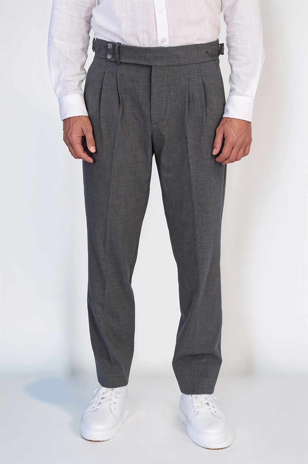 WSS Anthracite Double Pleated Buckled High Waist Slim Fit Trousers  - Lakewood