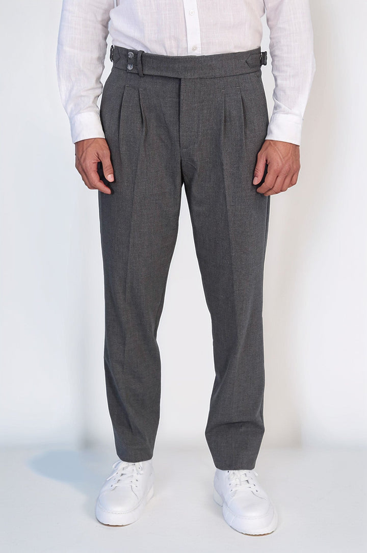 WSS Anthracite Double Pleated Buckled High Waist Slim Fit Trousers  - Lakewood