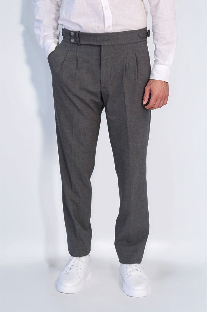WSS Anthracite Double Pleated Buckled High Waist Slim Fit Trousers  - Lakewood