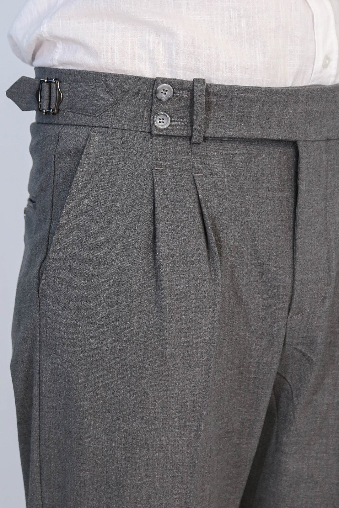 WSS Anthracite Double Pleated Buckled High Waist Slim Fit Trousers  - Lakewood