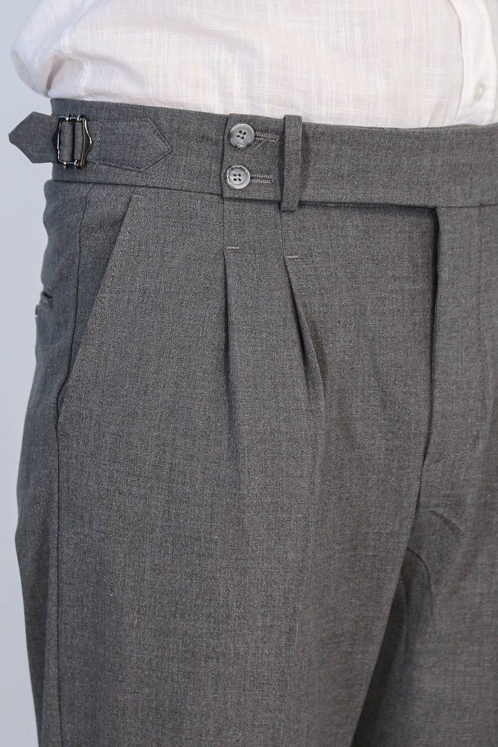 WSS Anthracite Double Pleated Buckled High Waist Slim Fit Trousers  - Lakewood