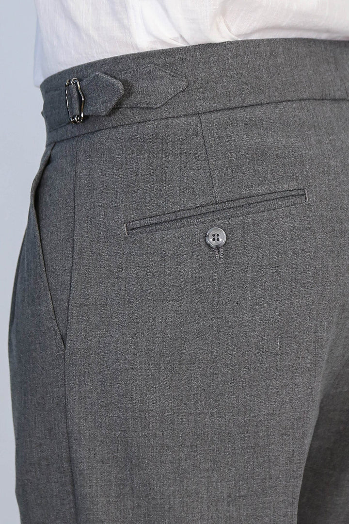 WSS Anthracite Double Pleated Buckled High Waist Slim Fit Trousers  - Lakewood