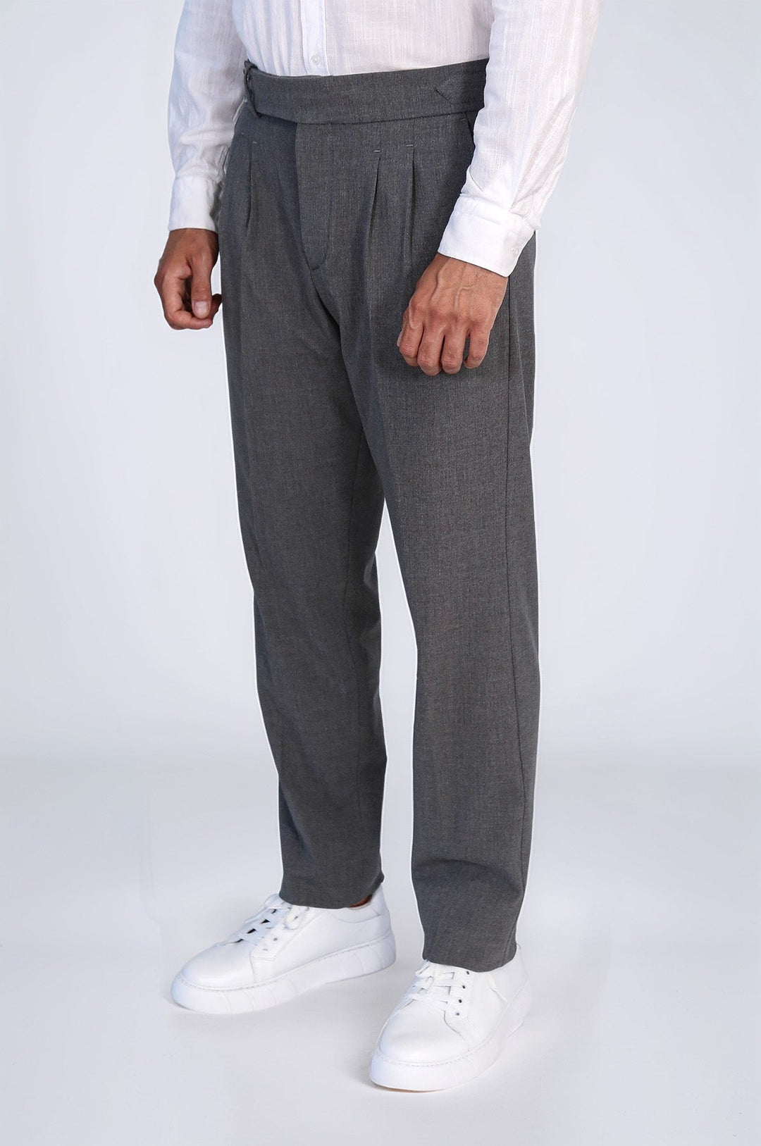 WSS Anthracite Double Pleated Buckled High Waist Slim Fit Trousers  - Lakewood