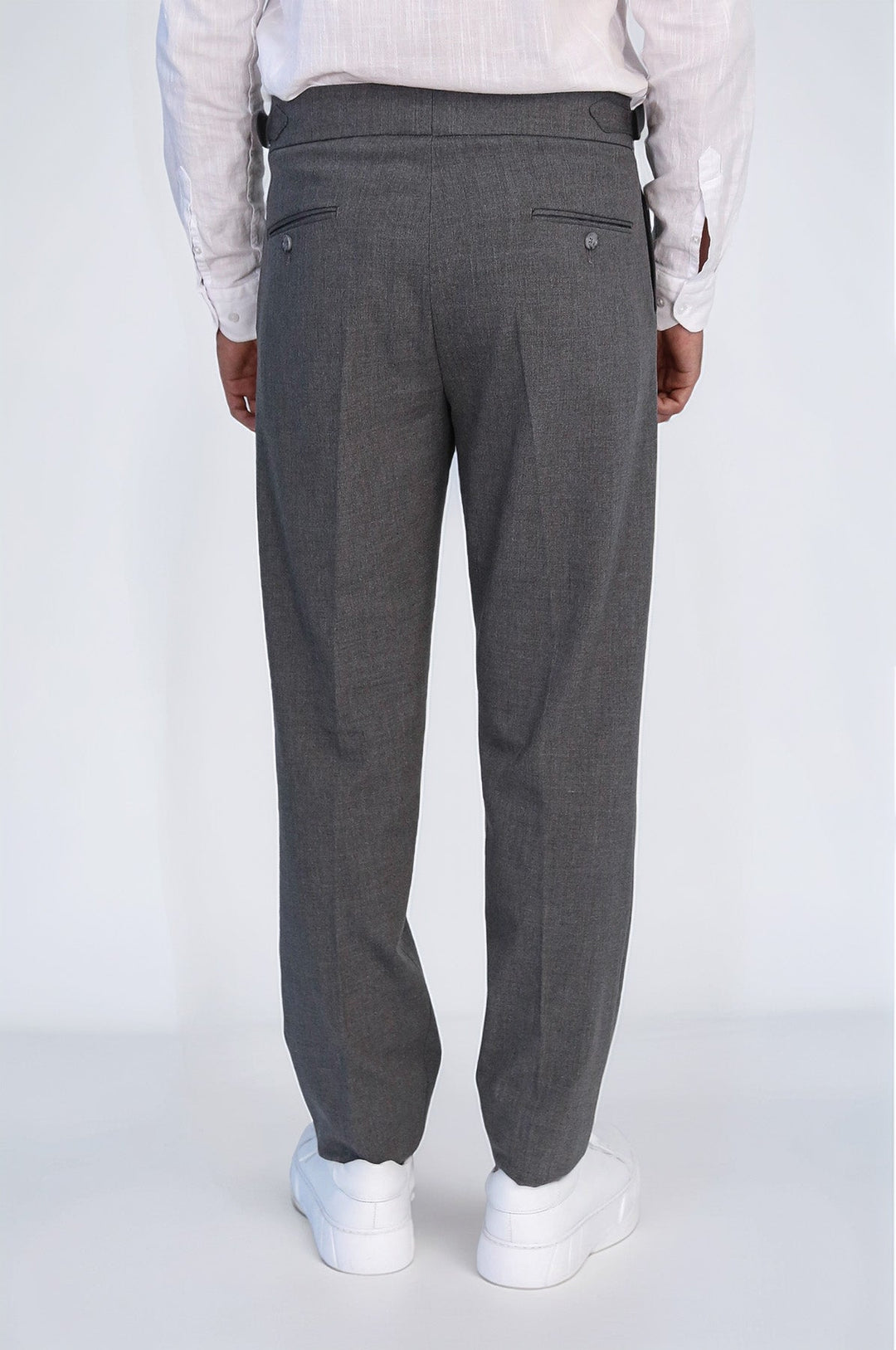 WSS Anthracite Double Pleated Buckled High Waist Slim Fit Trousers  - Lakewood