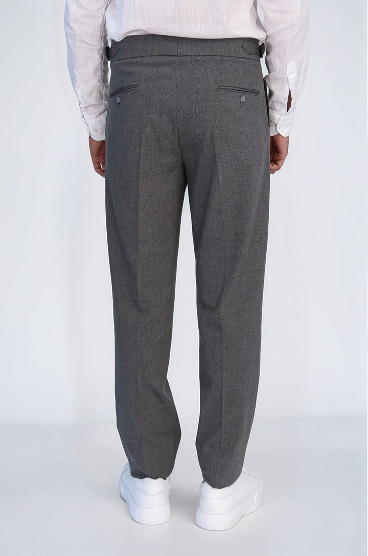 WSS Anthracite Double Pleated Buckled High Waist Slim Fit Trousers  - Lakewood