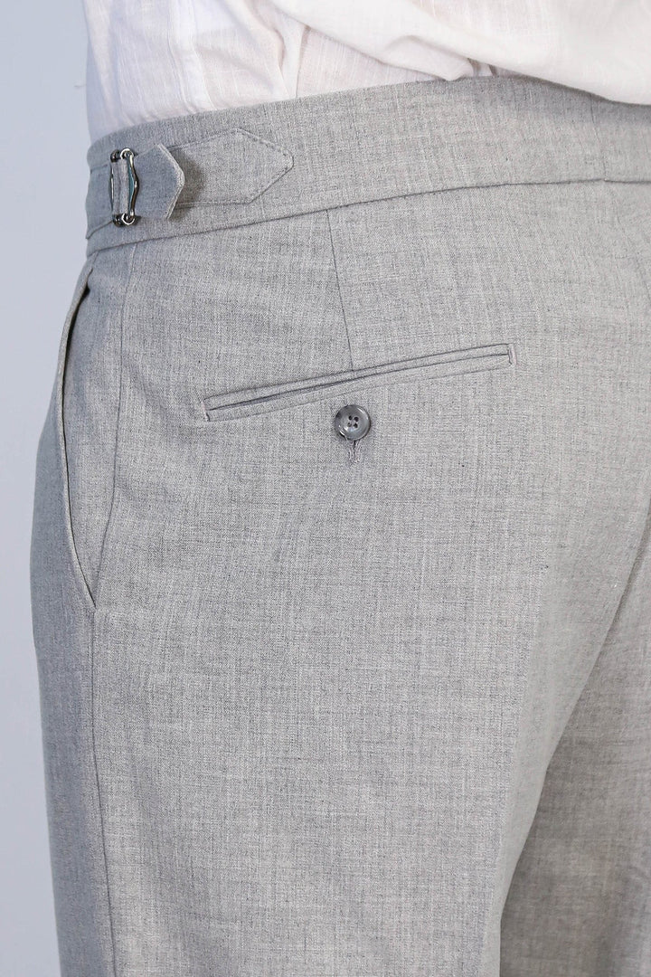 WSS Grey Double Pleated Buckled High Waist Slim Fit Trousers  - Wesley Chapel