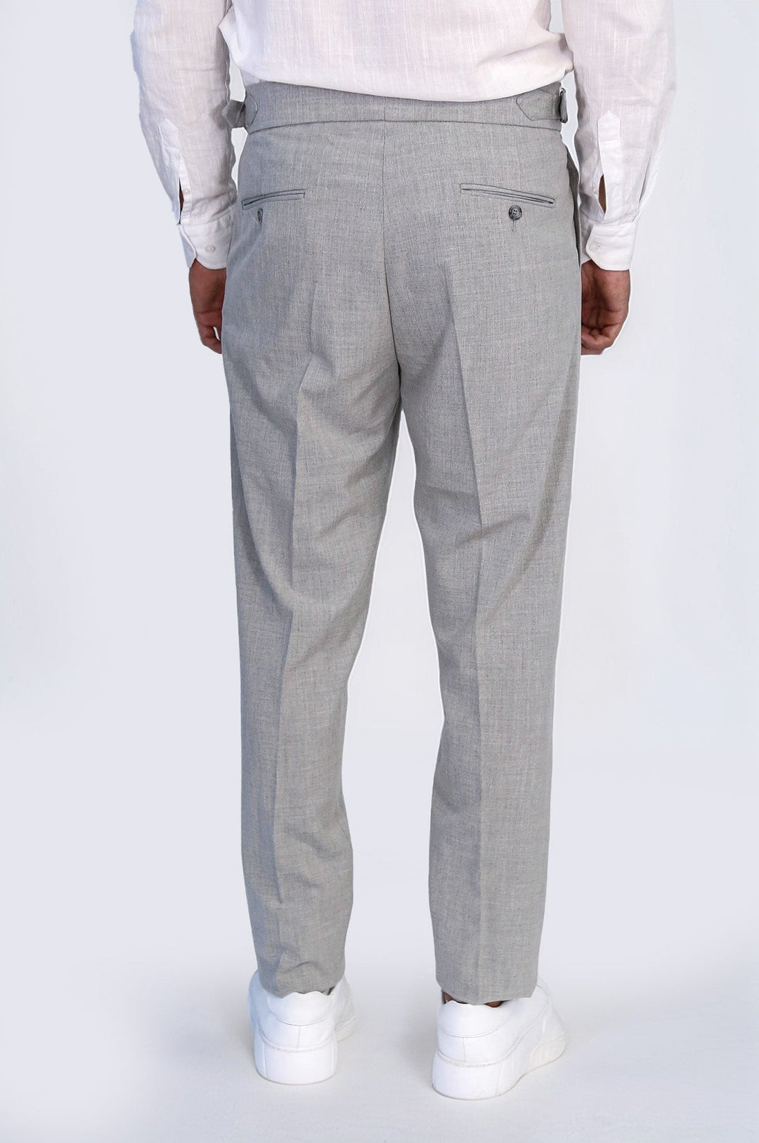 WSS Grey Double Pleated Buckled High Waist Slim Fit Trousers  - Wesley Chapel