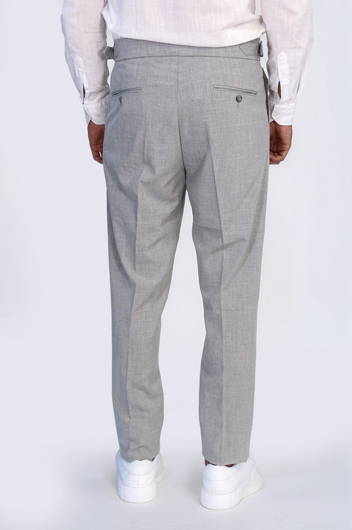 WSS Grey Double Pleated Buckled High Waist Slim Fit Trousers  - Wesley Chapel