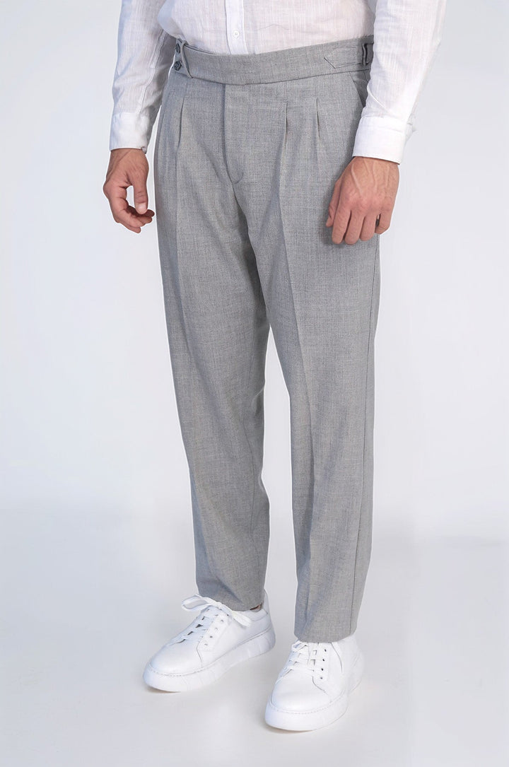 WSS Grey Double Pleated Buckled High Waist Slim Fit Trousers  - Wesley Chapel