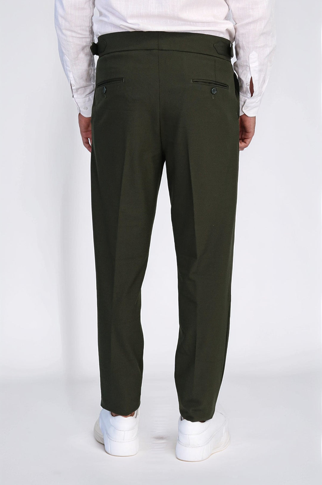 WSS Khaki Double Pleated Buckled High Waist Slim Fit Trousers  - Concord