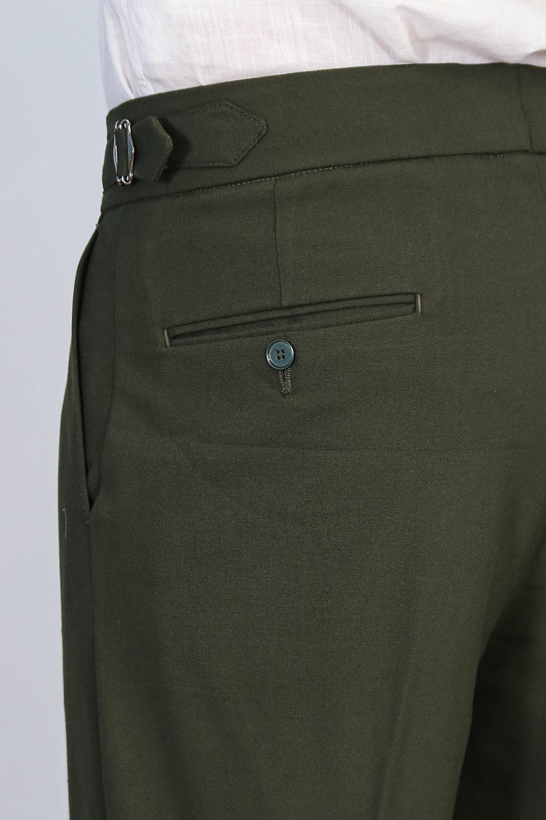 WSS Khaki Double Pleated Buckled High Waist Slim Fit Trousers  - Concord