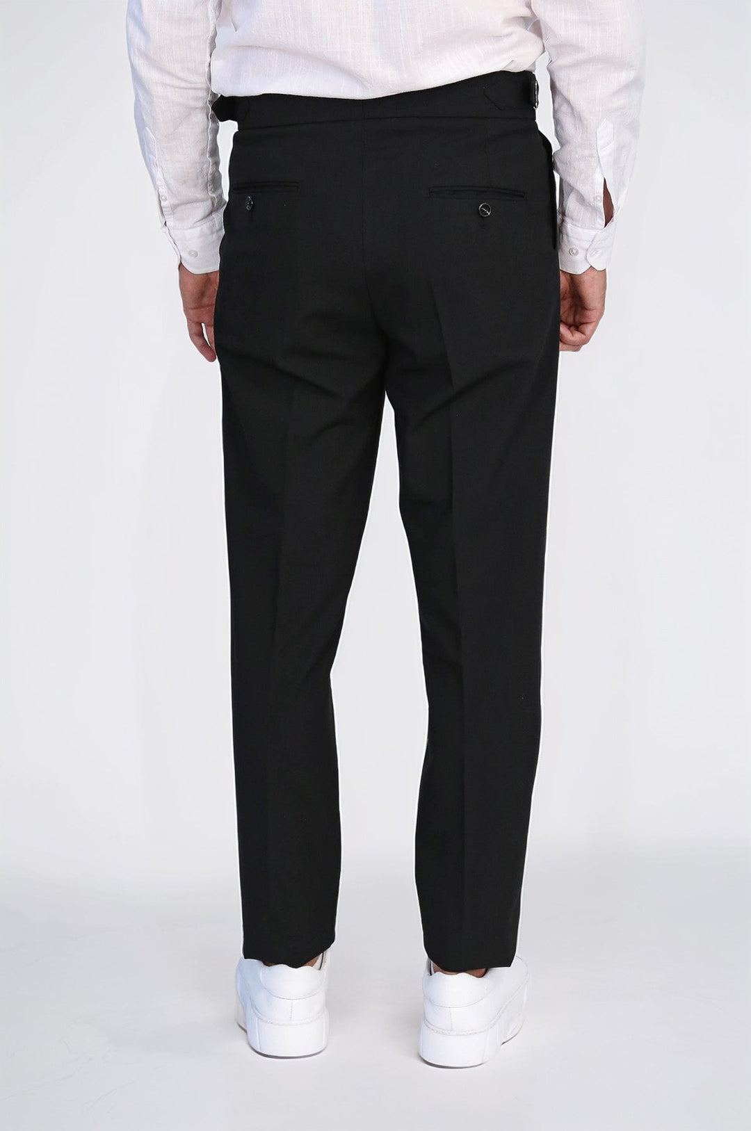 WSS Black Double Pleated Buckled High Waist Slim Fit Trousers  - Pervomaisk