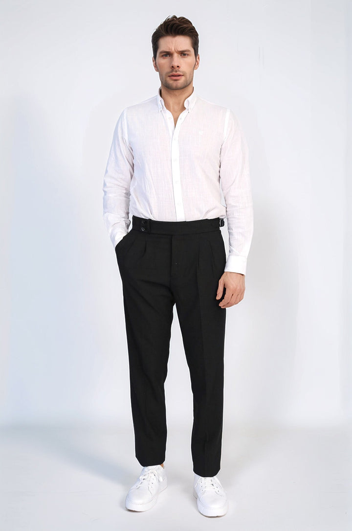 WSS Black Double Pleated Buckled High Waist Slim Fit Trousers  - Pervomaisk