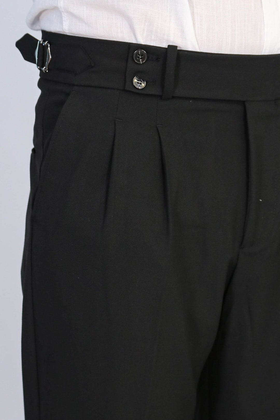 WSS Black Double Pleated Buckled High Waist Slim Fit Trousers  - Pervomaisk