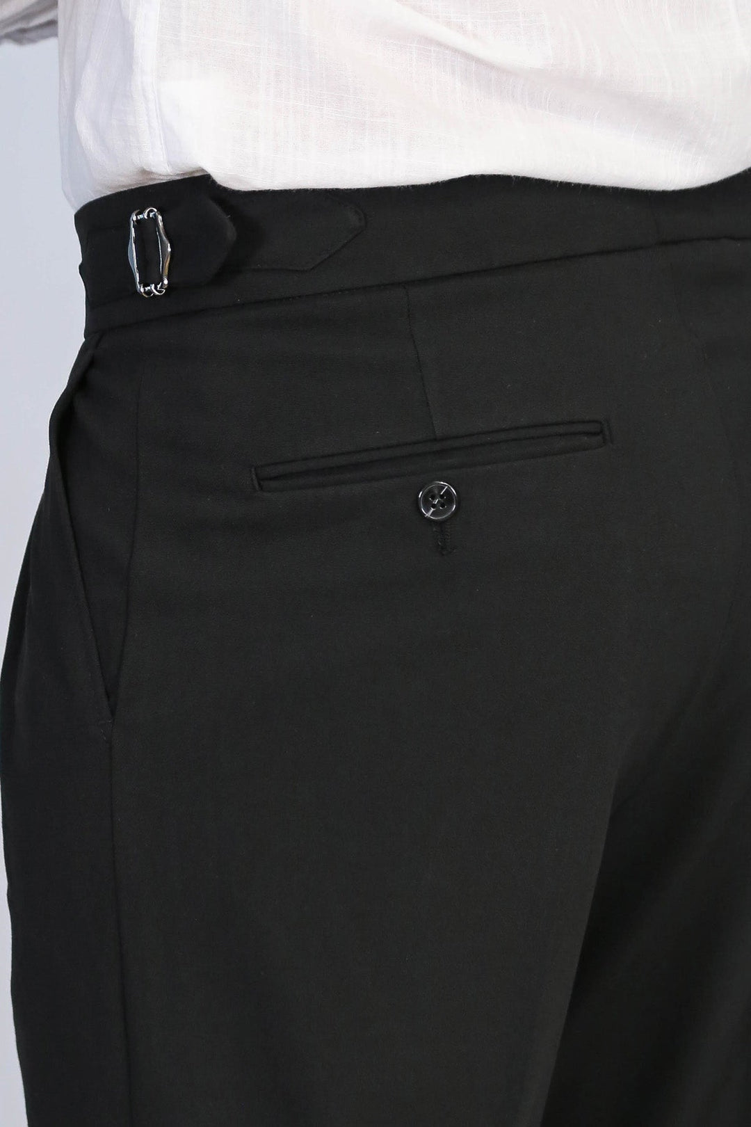 WSS Black Double Pleated Buckled High Waist Slim Fit Trousers  - Pervomaisk