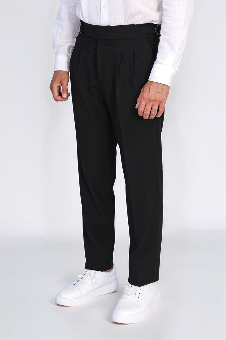 WSS Black Double Pleated Buckled High Waist Slim Fit Trousers  - Pervomaisk