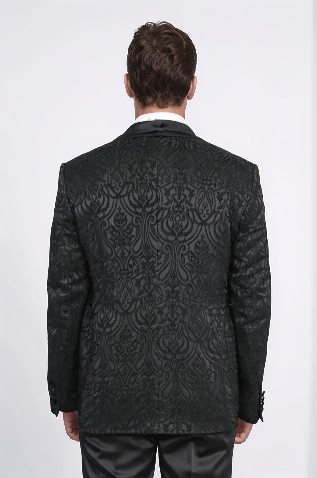 WSS Baroque Patterned Velvet Shawl Collar Vest With Black Tuxedo - Sumy