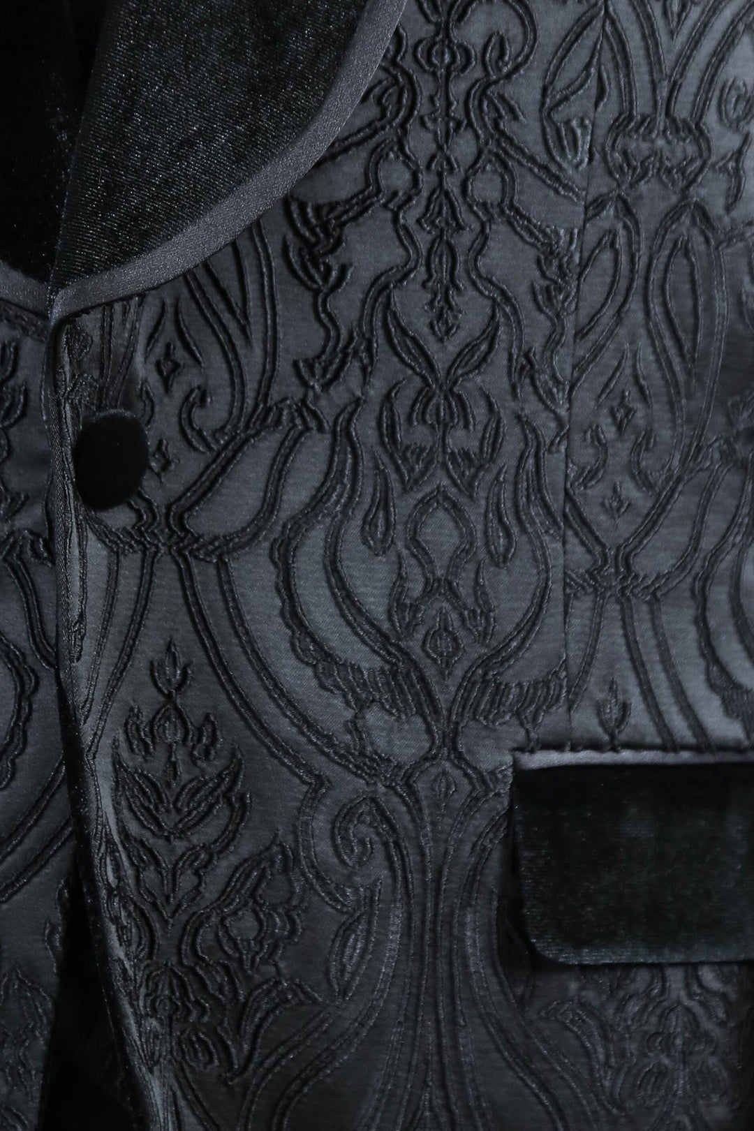 WSS Baroque Patterned Velvet Shawl Collar Vest With Black Tuxedo - Sumy
