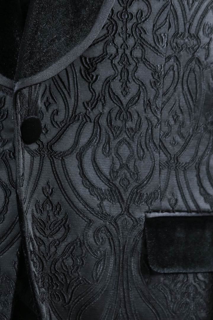 WSS Baroque Patterned Velvet Shawl Collar Vest With Black Tuxedo - Sumy
