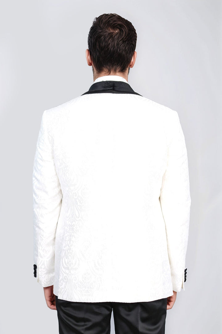 WSS Baroque Patterned Velvet Shawl Collar Vested White Tuxedo  - Châtelet