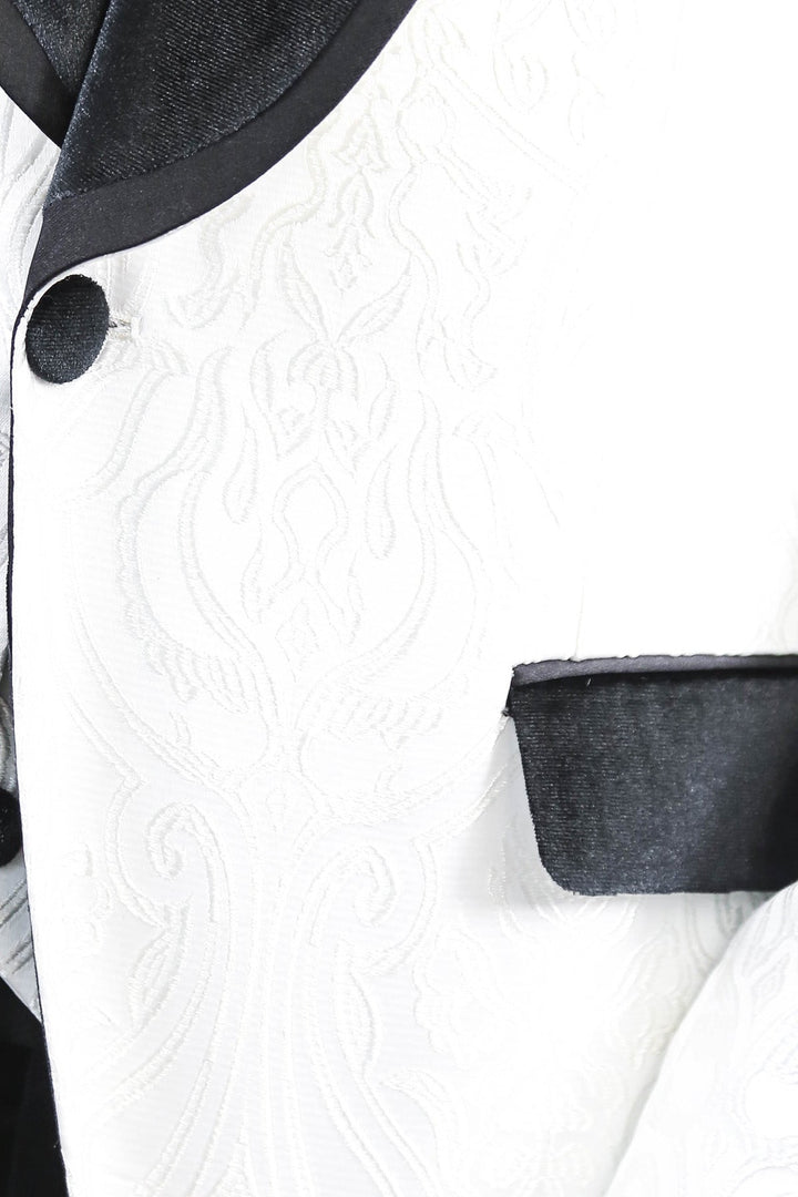 WSS Baroque Patterned Velvet Shawl Collar Vested White Tuxedo  - Châtelet