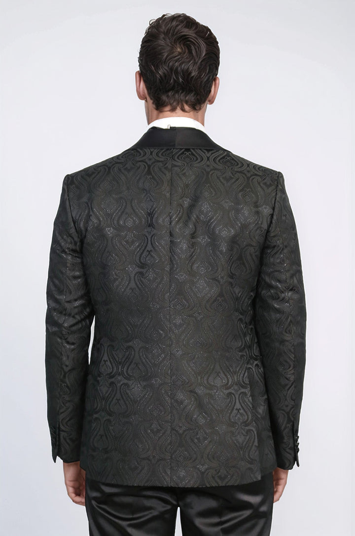 WSS Wavy Patterned Shawl Collar Vested Black Tuxedo  - Passaic