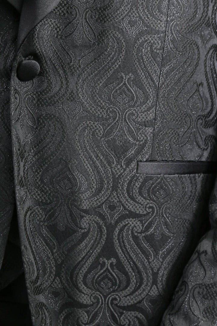 WSS Wavy Patterned Shawl Collar Vested Black Tuxedo  - Passaic