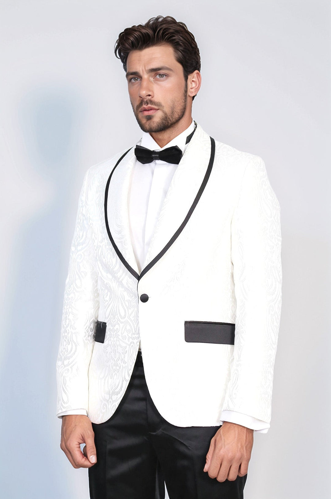 WSS Damask Patterned Shawl Collar White Tuxedo  - St. Petersburg