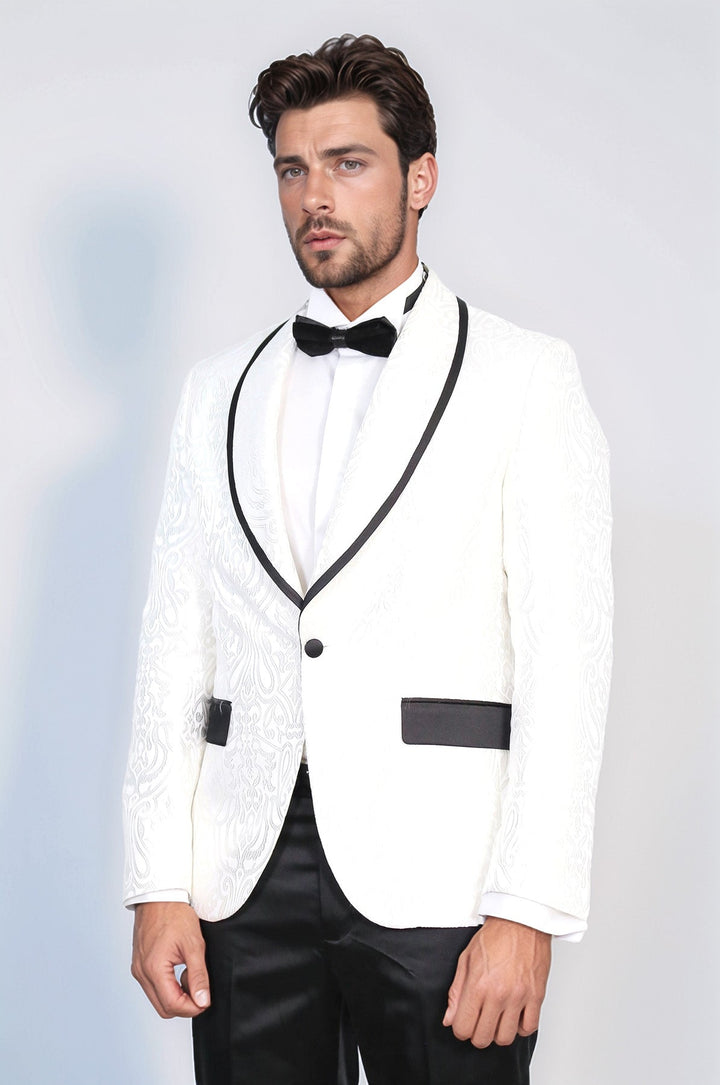 WSS Damask Patterned Shawl Collar White Tuxedo  - St. Petersburg