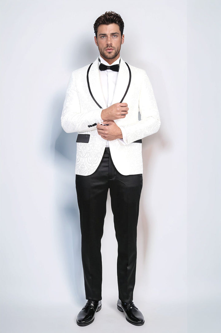 WSS Damask Patterned Shawl Collar White Tuxedo  - St. Petersburg