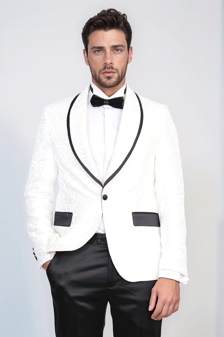 WSS Damask Patterned Shawl Collar White Tuxedo  - St. Petersburg
