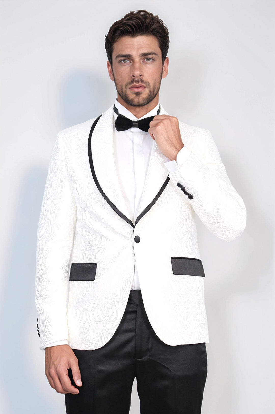 WSS Damask Patterned Shawl Collar White Tuxedo  - St. Petersburg