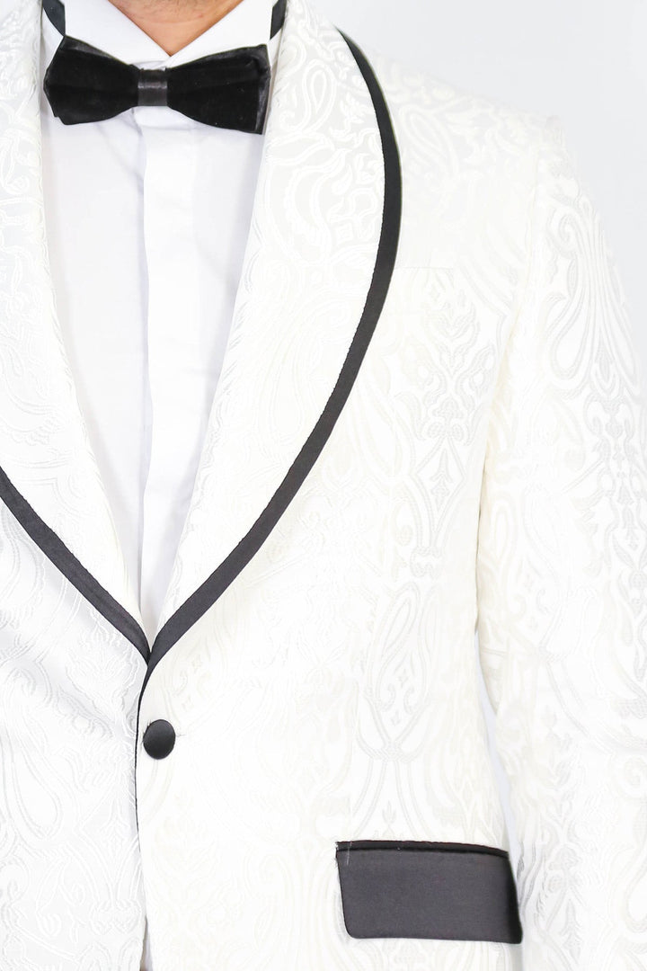 WSS Damask Patterned Shawl Collar White Tuxedo  - St. Petersburg