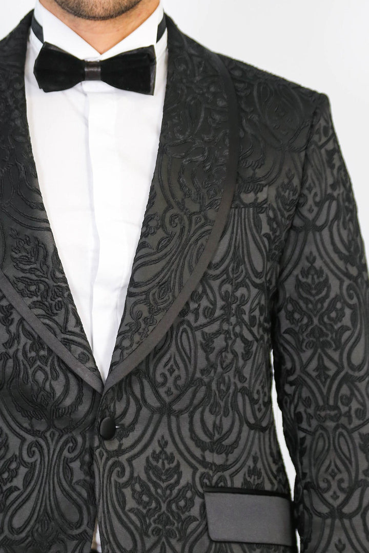 WSS Damask Patterned Shawl Collar Black Tuxedo  - Călăraşi