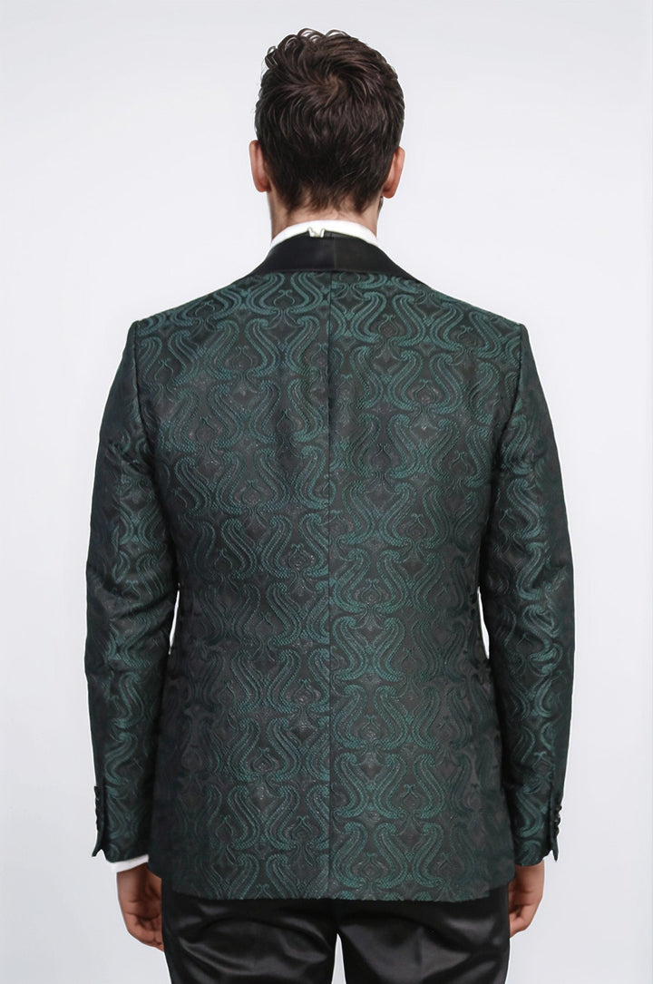 WSS Wavy Patterned Shawl Collar Vested Green Tuxedo  - Ciudad de Allende
