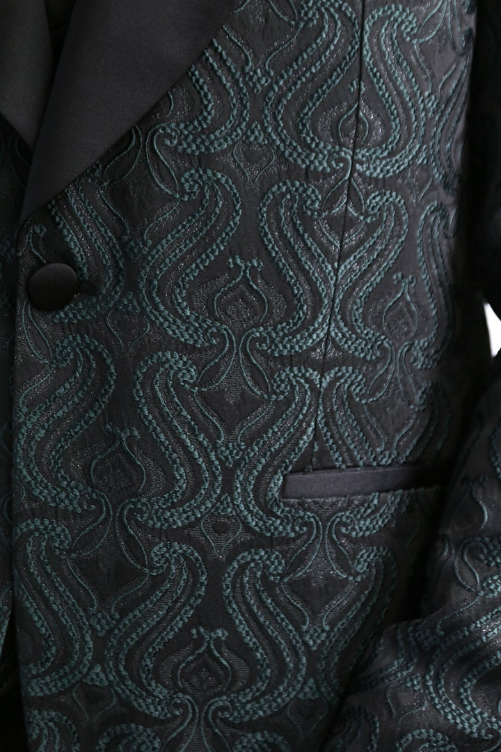 WSS Wavy Patterned Shawl Collar Vested Green Tuxedo  - Ciudad de Allende