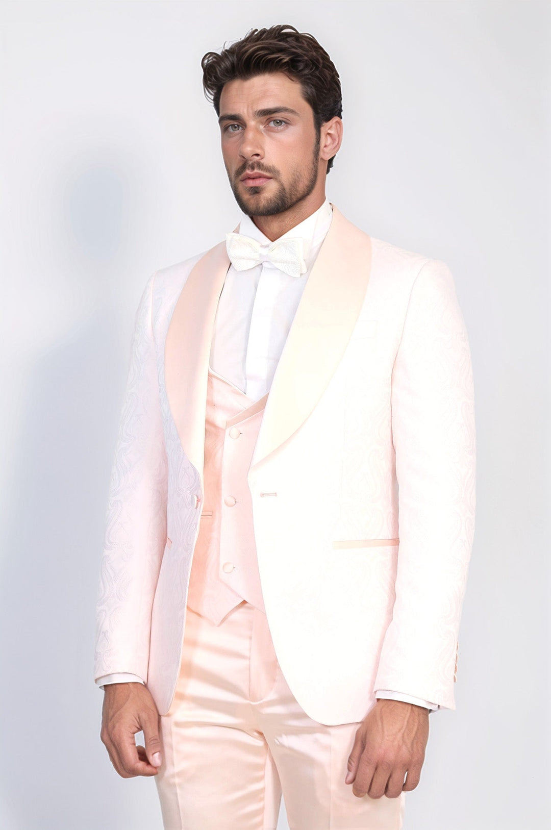 WSS Wavy Patterned Shawl Collar Vested Powder Pink Tuxedo  - Boulogne-sur-Mer