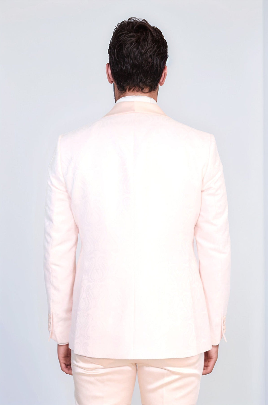 WSS Wavy Patterned Shawl Collar Vested Powder Pink Tuxedo  - Boulogne-sur-Mer