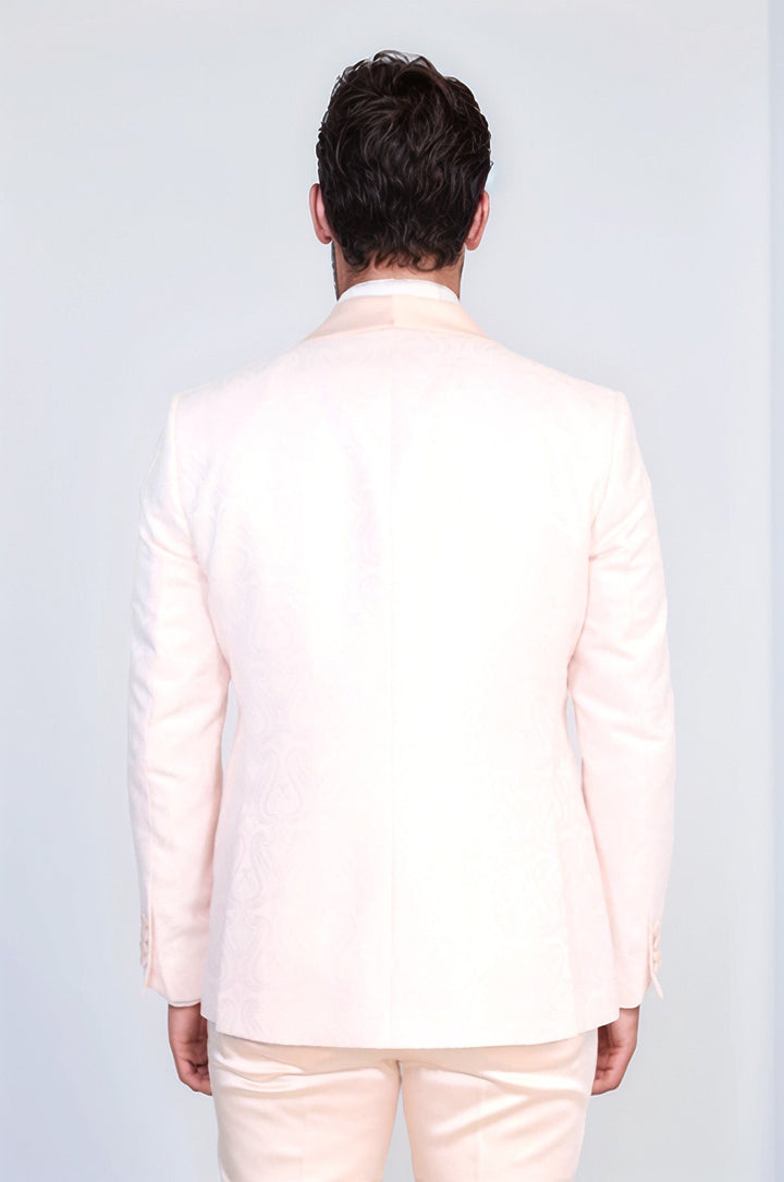 WSS Wavy Patterned Shawl Collar Vested Powder Pink Tuxedo  - Boulogne-sur-Mer