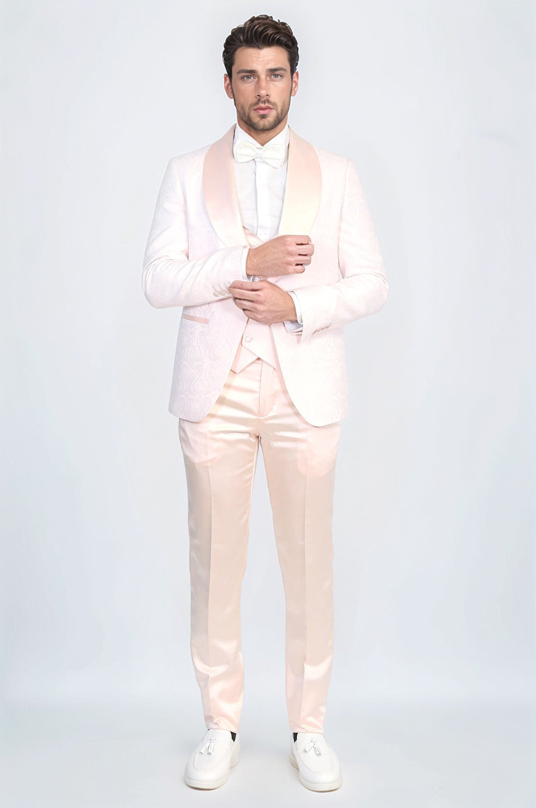 WSS Wavy Patterned Shawl Collar Vested Powder Pink Tuxedo  - Boulogne-sur-Mer