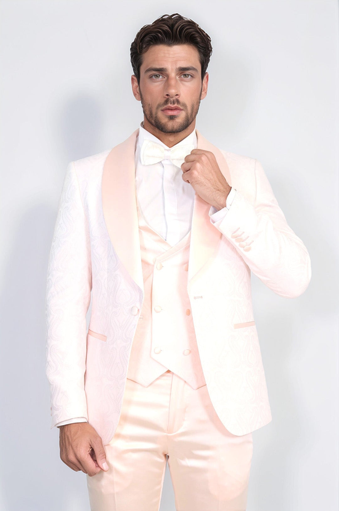 WSS Wavy Patterned Shawl Collar Vested Powder Pink Tuxedo  - Boulogne-sur-Mer