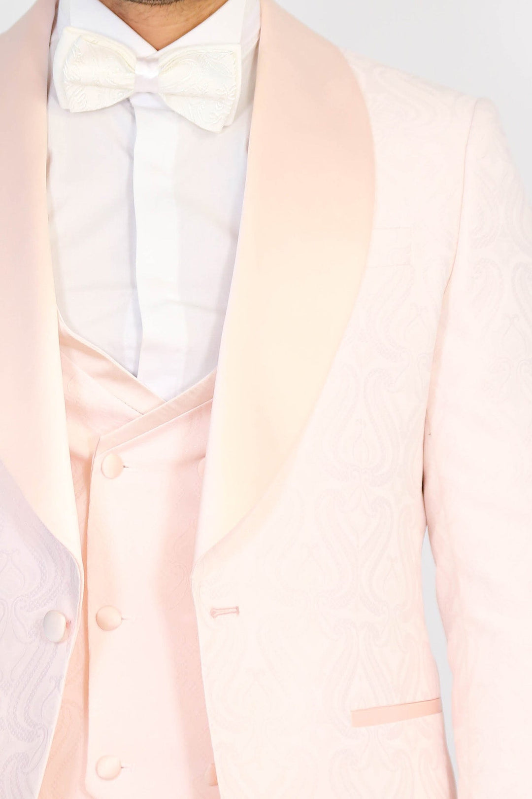 WSS Wavy Patterned Shawl Collar Vested Powder Pink Tuxedo  - Boulogne-sur-Mer
