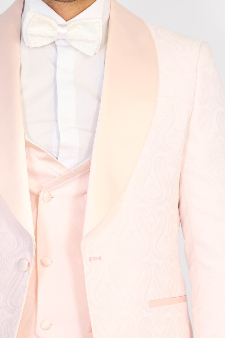WSS Wavy Patterned Shawl Collar Vested Powder Pink Tuxedo  - Boulogne-sur-Mer