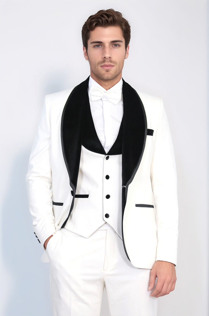 WSS Classic Velvet Lapel White Tuxedo Suit  - Zaandam