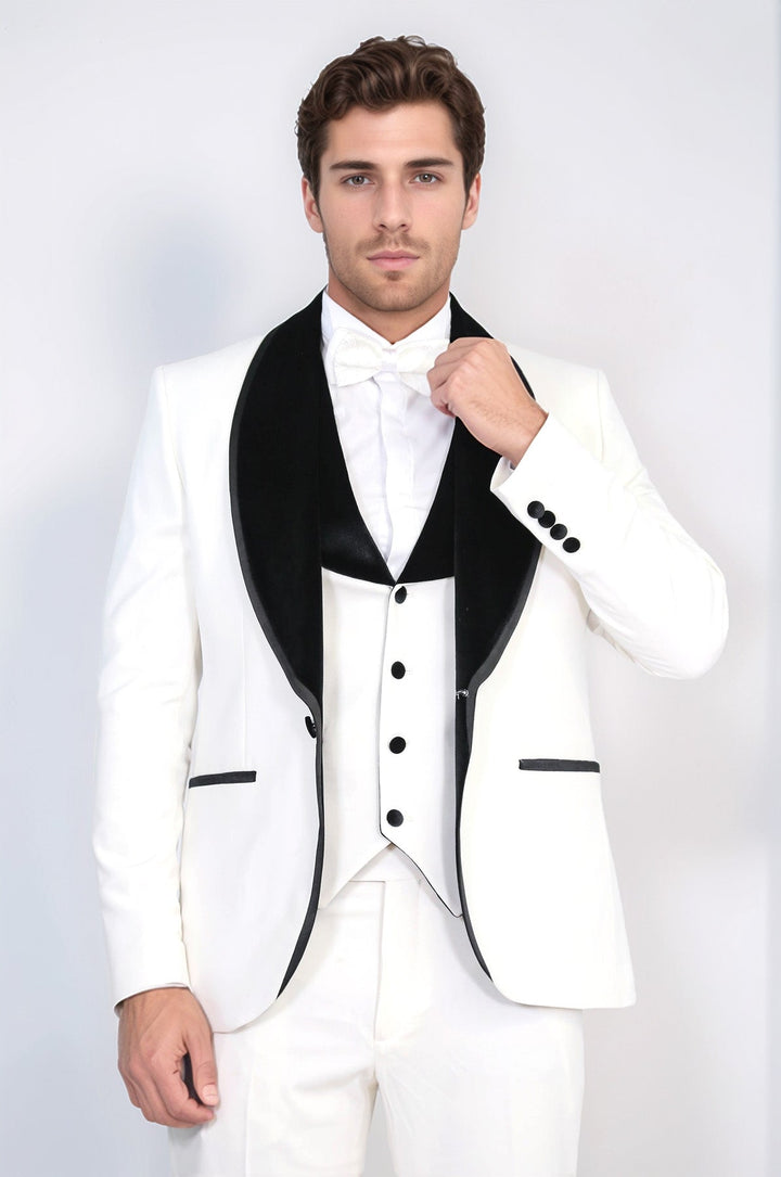 WSS Classic Velvet Lapel White Tuxedo Suit  - Zaandam