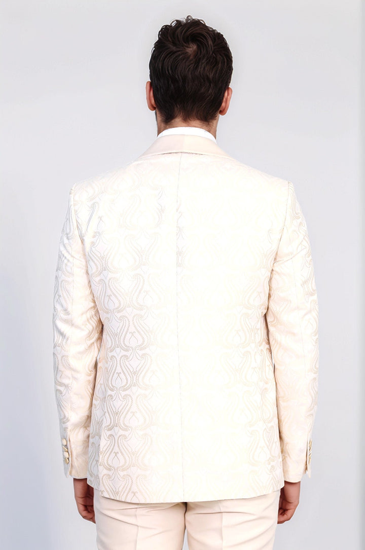 WSS Wavy Patterned Shawl Collar Vested Cream Tuxedo  - Country Club